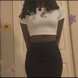 White crop top with Chinese Dragon on it